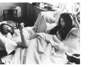 John Lennon and Yoko Ono during their bed-in for peace, which was conducted between May 26 and June 2, 1969 at Montreal's Queen Elizabeth Hotel.