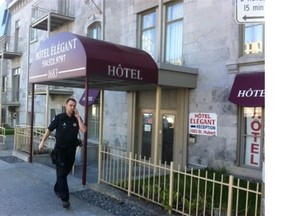 Montreal police at the scene of a shooting at Hôtel Élégant on St-Hubert St., just north of de Maisonneuve Blvd., on Monday, May 12, 2014.