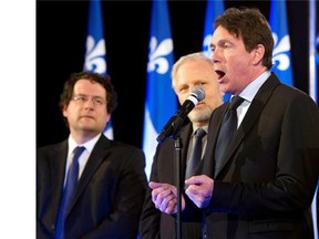 The PQ leadership race unofficially began on election night, with Bernard Drainville, left, Jean-François Lisée and Pierre Karl Péladeau making campaign-style speeches before Pauline Marois had even announced her resignation.