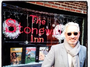 Hollywood director Roland Emmerich - pictured here in front of the fabled Stonewall Inn in NYC - is filming his movie Stonewall in Montreal. (Photo courtesy Roland Emmerich, via Facebook)