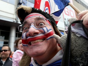 A Canadiens fan outside before Game 1 of the Eastern Conference Finals of the 2014 NHL Stanley Cup Playoffs between the New York Rangers and the Canadiens at the Bell Centre on May 17, 2014 in Montreal.