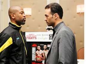 Joachim Alcine (left) and Delvin Rodriguez will meet in a 10-round bout at Olympic Stadium on May 16 that will be televised by ESPN and RDS2.