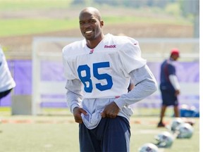 Alouettes wide receiver Chad Johnson during the first day of the team’s training camp, at Bishops University in Sherbrooke, east of Montreal, Sunday, June 1, 2014.