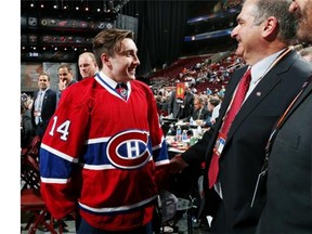 Daniel Audette meets his team after being drafted No. 147 by the Canadiens at the 2014 NHL Draft at the Wells Fargo Center on Saturday in Philadelphia.