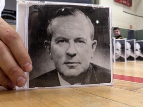 500 CD cases with the photo of Lester B. Pearson were set up in the gym.