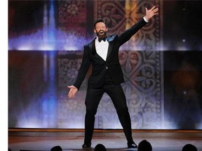 Host Hugh Jackman performs on stage at the 68th annual Tony Awards at Radio City Music Hall on Sunday, June 8, 2014, in New York. (Photo by Evan Agostini/Invision/AP)