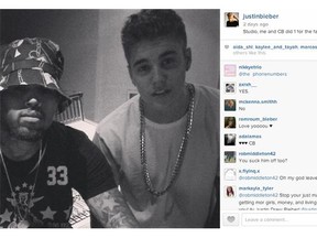 Justin Bieber announces a collaboration with Chris Brown through a photo on Instagram posted on Monday.