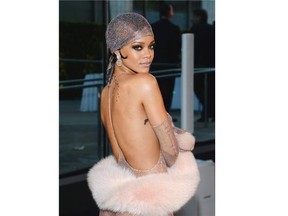 Rihanna wore a sparkly see-through body stocking, and nothing else but shoes and a thong, at some gala.