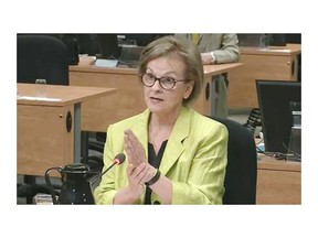 Former Quebec Liberal Party recruiting and financing director Violette Trépanier testifies at the Charbonneau Commission on Friday, June 20, 2014 in Montreal. Charbonneau Commission via The Gazette