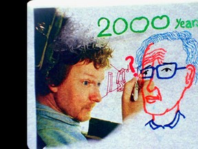 Director and animator Michel Gondry, left, draws Noam Chomsky in a scene from Gondry's film Is The Man Who Is Tall Happy?