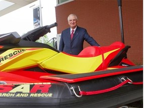 Laurent Beaudoin, chairman, standing next to a BRP Sea-Doo SAR, (for search and rescue) outside Laurent Beaudoin Design & Innovation Centre on June 12, 2014. Bombardier Recreational Products held its first annual meeting with the shareholders in Valcourt in the Eastern Townships.