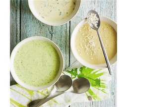 Three creamy dressings from The Perfectly Dressed Salad by Louise Pickford: Green Goddess, ranch and Caesar.