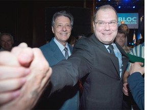 Mario Beaulieu smiles as he is greeted by a supporter in Montreal Saturday, June 14, 2014, after being named new leader of the Bloc Québécois.