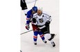 Mats Zuccarello (36) of the New York Rangers and Matt Greene (2) of the Los Angeles Kings collide during the first period of Game Four of the 2014 NHL Stanley Cup Final at Madison Square Garden on June 11, 2014 in New York, New York.