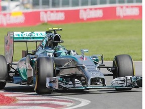 Mercedes F1 driver Nico Rosberg of Germany takes turn two during the third free practice session for the Canadian Grand Prix at the Circuit Gilles Villeneuve in Montreal on Saturday, June 7, 2014. Dario Ayala/THE GAZETTE