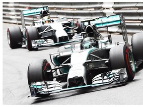 Mercedes’ German driver Nico Rosberg drives ahead of teammate Lewis Hamilton of Britain at the Monaco Grand Prix last month.