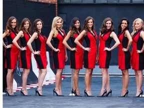 Models line up for the arrival of guests at The Grand Evening party to kick off the Canadian Grand Prix weekend at the L’Arsenal in Montreal on Thursday, June 5, 2014.