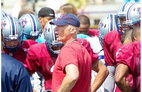 Montreal Alouettes head coach Tom Higgins during the first day of the team’s training camp, at Bishops University in Sherbrooke, east of Montreal, Sunday, June 1, 2014.