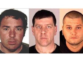 Escaped Quebec inmates (left to right) Serge Pomerleau, Denis Lefebvre and Yves Denis are shown in Interpol handout photos. Interpol has issued an international alert for the three prisoners who used a helicopter to make a bold getaway from a Quebec prison.