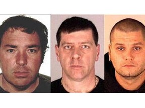 THE FUGITIVES:  These images provided by Interpol show Yves Denis, 35, left, Serge Pomerleau, 49, and Denis Lefebvre, 53, in undated police handout photos.