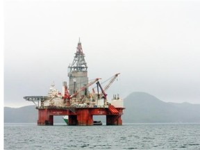 This April 26, 2013 photo shows the West Hercules drilling rig in the Skaanevik fjord in western Norway. Statoil ASA has again delayed a development decision for the Johan Castberg project.