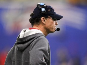 MONTREAL, QUE.: NOVEMBER 13, 2011 -- Montreal Alouettes head coach Marc Trestman watches the waning minutes of his team's loss to the Hamilton Tiger Cats in the Canadian Football League East Semi-Final game at the Olympic Stadium in Montreal Sunday November 13, 2011.      (John Mahoney/THE GAZETTE)