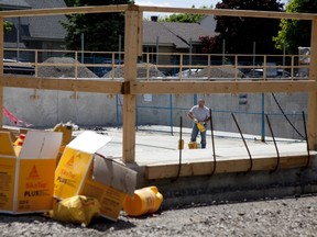 Worker on the job site at Valleycrest pool in Grier Park in Pierrefonds-Roxboro.