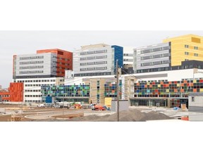 View looking at the front facade of the new MUHC hospital under construction in Montreal Tuesday May 13, 2014.