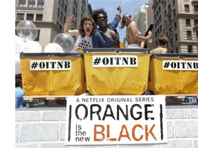 Actors Yael Stone, Danielle Brooks, and Dascha Polanco are seen during 2014 NY Pride — Netflix’s Orange Is The New Black on June 29, 2014 in New York City.
