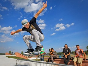Maxime Laroche of Mirabel, Qc. flies over a gate at the skatepark in Vaudreuil-Dorion, west of Montreal Sunday July 06, 2014.   (John Mahoney  / THE GAZETTE)