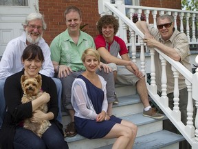 Cast of Wife Begins at 40 take rehearsal break with director Glen Bowser (far right).