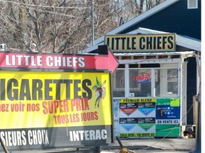 Cigarette shacks line Route 132 in Kahnawake, a Mohawk territory west of Montreal.
