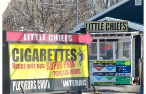 Cigarette shacks line Route 132 in Kahnawake, a Mohawk territory west of Montreal.