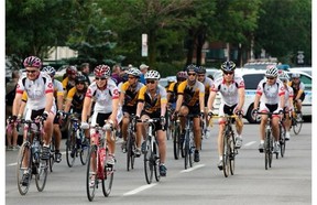Cyclists take part in the sRide to Conquer Cancer  a two day journey from Montreal to Quebec City.