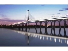 The design for the proposed new Champlain Bridge is shown in an artist’s rendering by Infrastructures Canada. The consortium chosen to build the bridge will have some flexibility as to materials and techniques used.