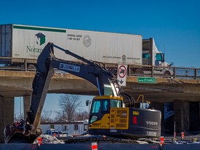 The St-Charles overpass, photographed in February, will be demolished this weekend. (Dave Sidaway / THE GAZETTE)