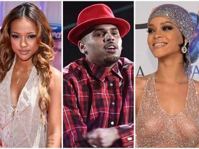Love triangle: Karrueche Tran, Chris Brown and Rihanna.
