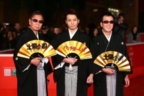 Director Takashi Miike, left, actor Toma Ikuta and writer Noboru Takahashi attend the 'The Mole Song' premiere during the Rome Film Festival at Auditorium Parco Della Musica on November 15, 2013 in Rome, Italy.  (Vittorio Zunino Celotto/Getty Images)