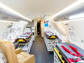 Interior of new Quebec air Ambulance unveiled this week by the Quebec government. The Bombardier Challenger 601 is the latest in the fleet of Quebec air ambulances.