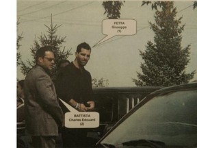 Guiseppe Fetta, right, is shown in this police surveillance image from the funeral of mafia figure Domenico Macri on Sept. 5, 2006. Fetta has been granted bail after being arrested in the RCMP-led investigation Project Clemenza.