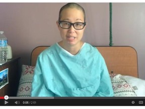 A screen grab from a YouTube video in which Mai Duong, a mother of one, explains her need for a compatible bone marrow or umbilical cord stem cell donor.