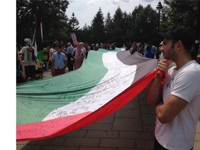 Hundreds of people attend a pro-Palestinian protest in Montreal on July 19, 2014.