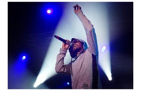 Rapper Del the Funky Homosapien performs at the big closing outdoor show of the 35th Montreal International Jazz Festival on Sunday.