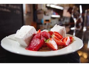 A strawberry dessert with puff pastry and sorbet in the Mile End resto called Manitoba.