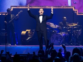 MONTREAL, QUE.: July 4, 2014-- Burnaby BC crooner Michael Buble performs the first night of 2 shows at Montreal's Bell Center during the Montreal International Jazz Festival on Friday, July 4th, 2014. (Tim Snow / THE GAZETTE)