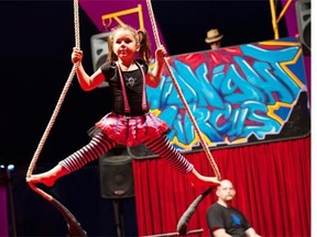 Six-year-old Samantha Rae Jenkins performs with friends and family in Midnight Circus’ production Small Tent ... Big Shoulders. (Photo courtesy of Midnight Circus)