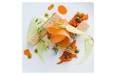 Colleen Carey’s Peas and Carrots includes a sauce of English peas alongside carrot sorbet.