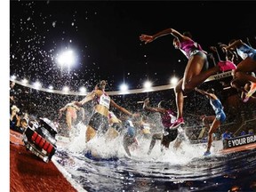 Athletes compete during the Women's 3000m Steeplechase event during the IAAF Diamond League DN Galan meeting at the Stockholm Olympic Stadium on August 21, 2014.