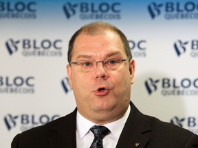 In this picture from Aug. 12, Bloc Quebecois leader Mario Beaulieu met the press to address the resignation of Bloc MP Jean-Francois Fortin. Today,  Beaulieu learned that Bloc MP Andre Bellavance is also leaving the party, reducing the Bloc caucus to two members. (John Mahoney  / THE GAZETTE)