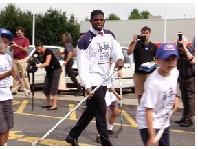 Canadiens defenceman P.K. Subban plays ball hockey with kids during promotional event for the Hyundai Hockey Helpers program, which helps families that can’t afford to play hockey.